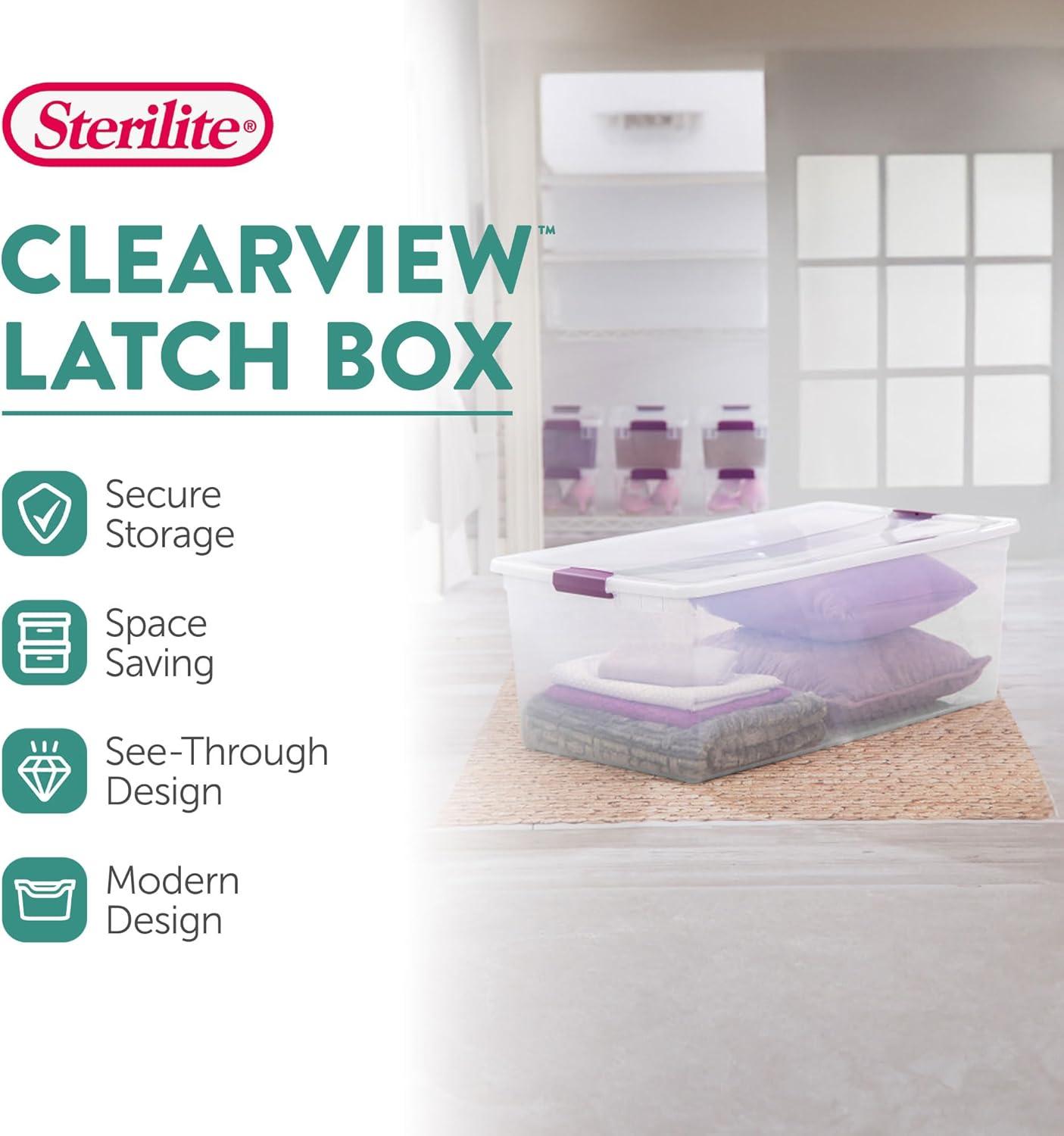 imageSTERILITE 15 Qt ClearView Latch Storage Box Stackable Bin with Latching Lid Plastic Container to Organize Shoes in Closet Clear Base Lid Pack of 12110 Quart Pack of 4