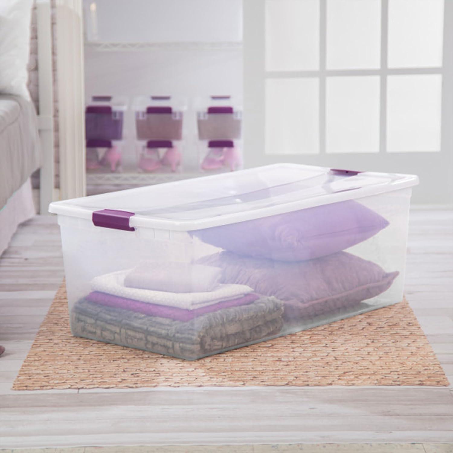 imageSTERILITE 15 Qt ClearView Latch Storage Box Stackable Bin with Latching Lid Plastic Container to Organize Shoes in Closet Clear Base Lid Pack of 12110 Quart Pack of 4