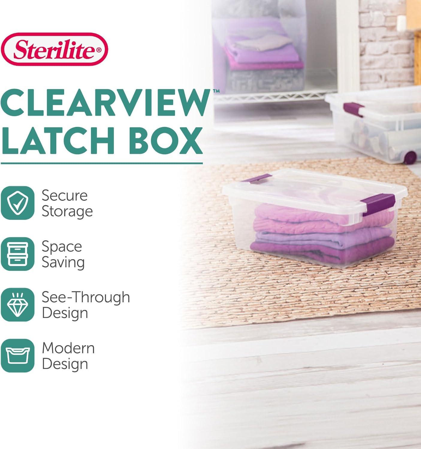 imageSTERILITE 15 Qt ClearView Latch Storage Box Stackable Bin with Latching Lid Plastic Container to Organize Shoes in Closet Clear Base Lid Pack of 1215 Quart