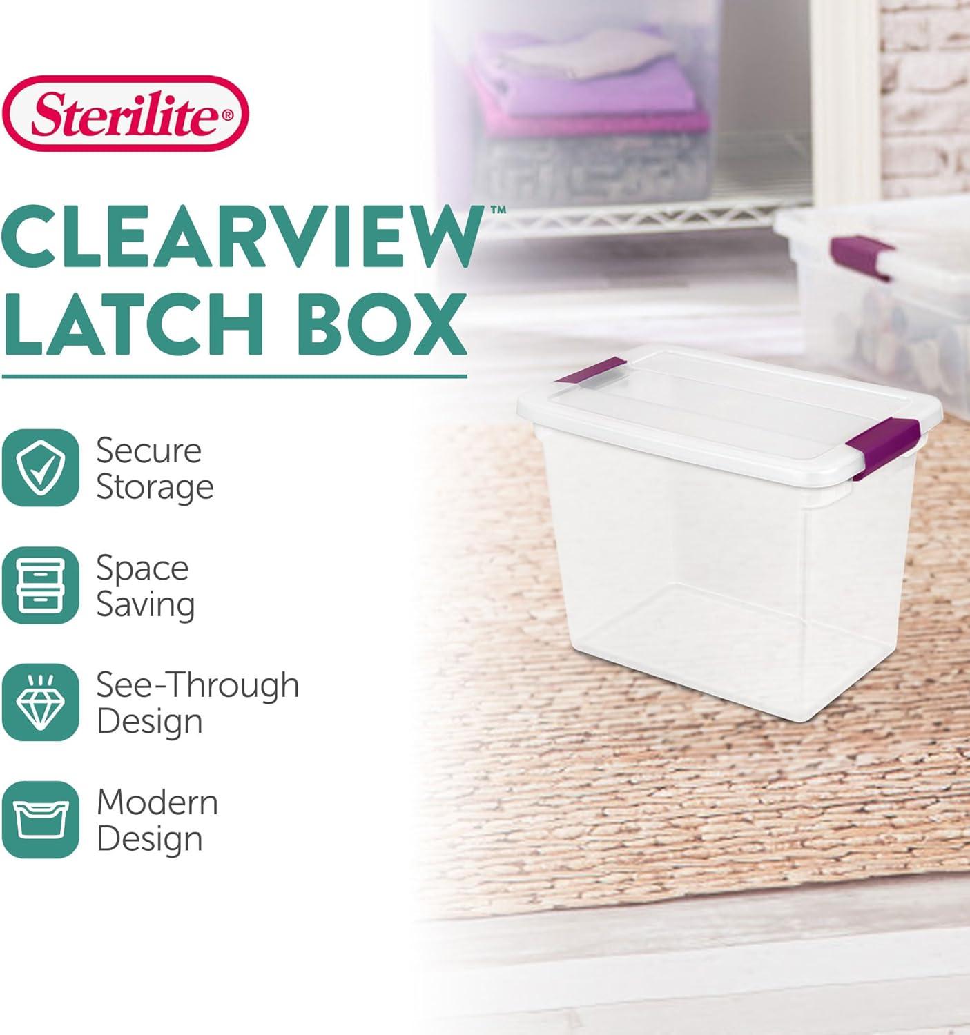 imageSTERILITE 15 Qt ClearView Latch Storage Box Stackable Bin with Latching Lid Plastic Container to Organize Shoes in Closet Clear Base Lid Pack of 1227 Qt Pack of 6