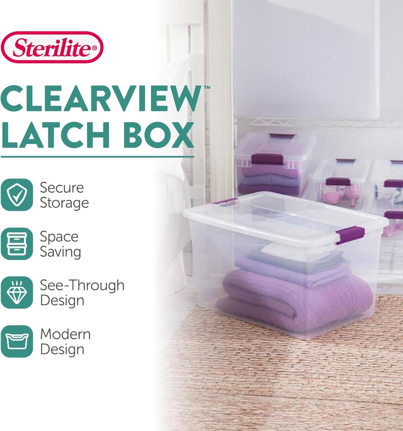 imageSTERILITE 15 Qt ClearView Latch Storage Box Stackable Bin with Latching Lid Plastic Container to Organize Shoes in Closet Clear Base Lid Pack of 1266 Quart Pack of 6