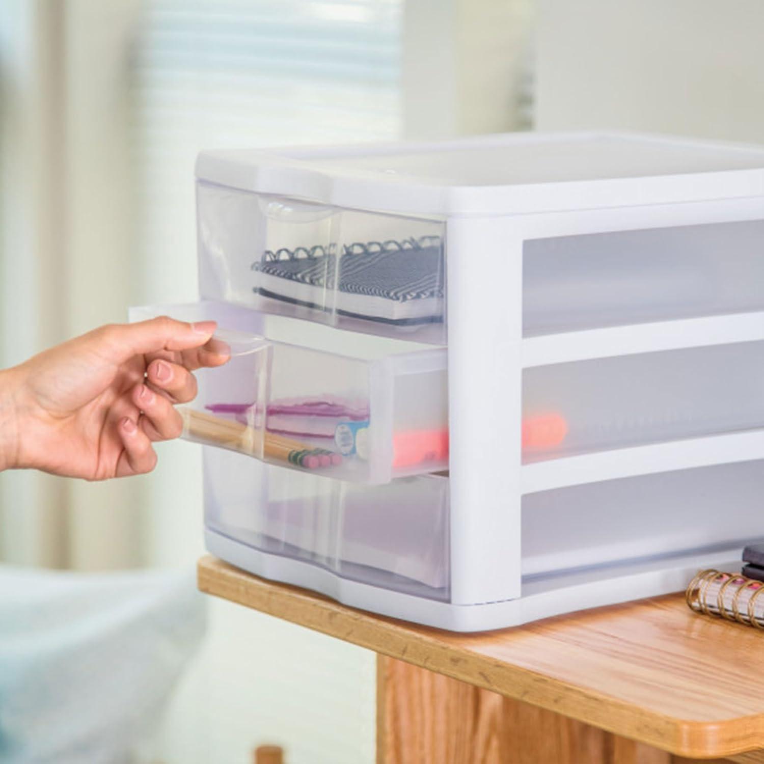 imageSTERILITE 3 Drawer Desktop Storage Unit Tabletop Organizer for Desk Countertop at Home Office Bathroom White with Clear Drawers Pack of 416 Pack