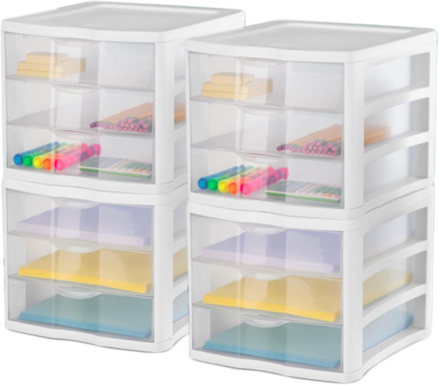 imageSTERILITE 3 Drawer Desktop Storage Unit Tabletop Organizer for Desk Countertop at Home Office Bathroom White with Clear Drawers Pack of 416 Pack