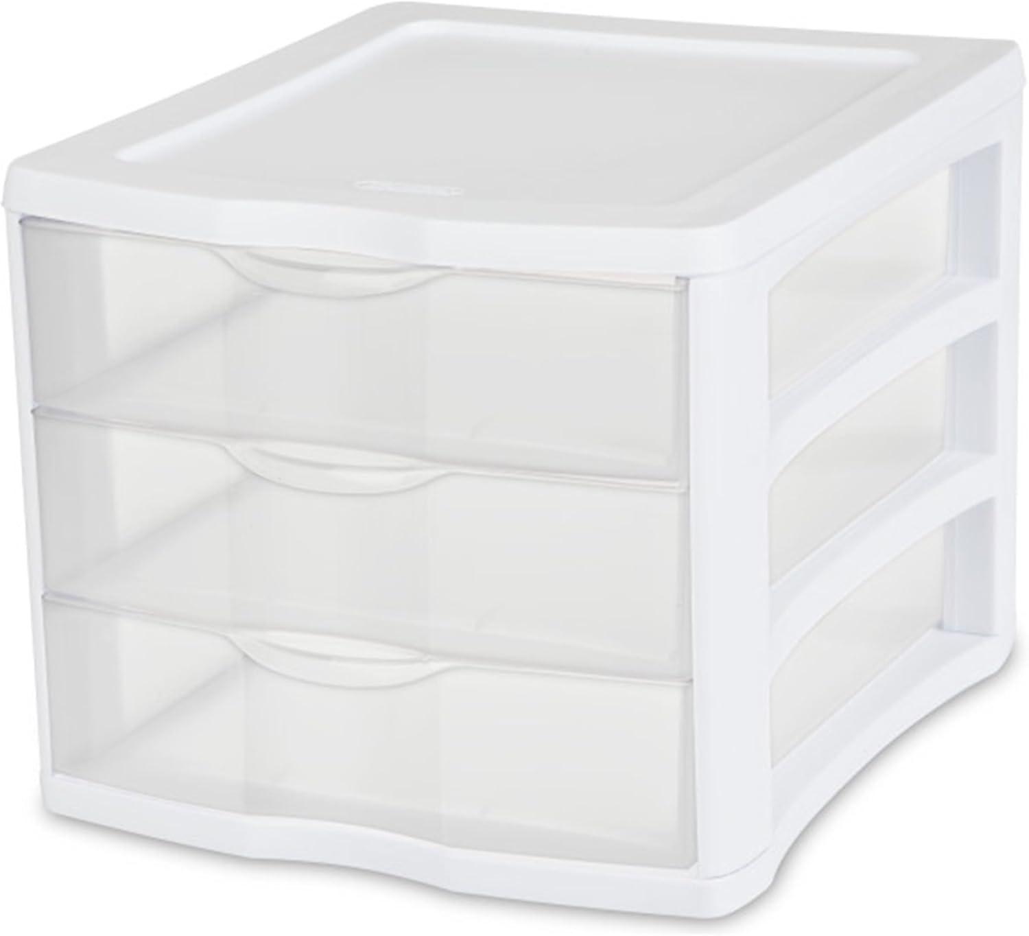 imageSTERILITE 3 Drawer Desktop Storage Unit Tabletop Organizer for Desk Countertop at Home Office Bathroom White with Clear Drawers Pack of 44 Pack