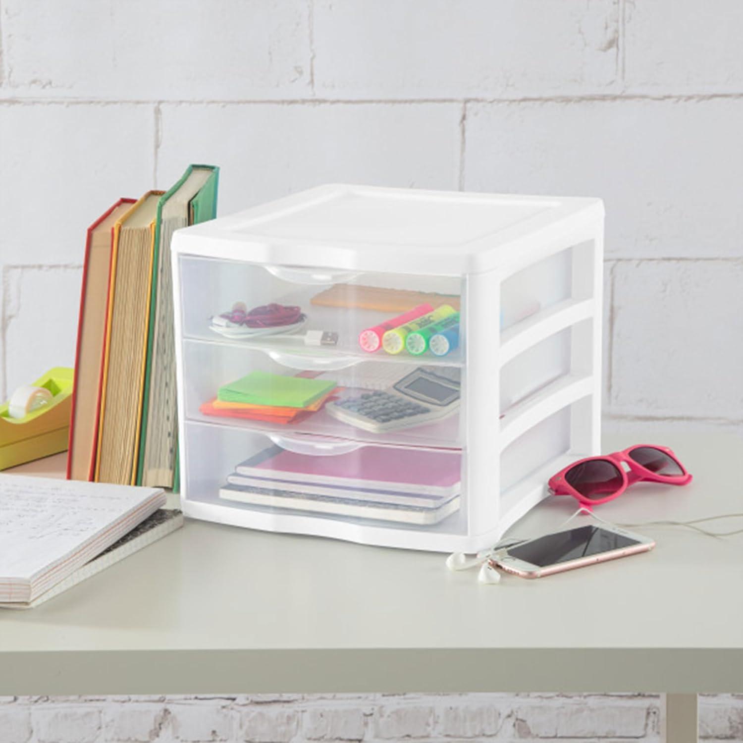 imageSTERILITE 3 Drawer Desktop Storage Unit Tabletop Organizer for Desk Countertop at Home Office Bathroom White with Clear Drawers Pack of 44 Pack