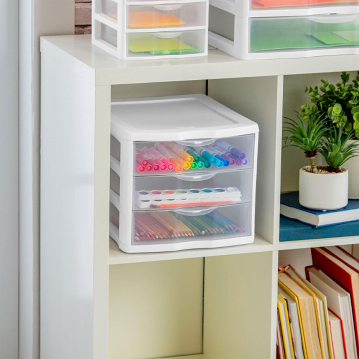 imageSTERILITE 3 Drawer Desktop Storage Unit Tabletop Organizer for Desk Countertop at Home Office Bathroom White with Clear Drawers Pack of 48 pack