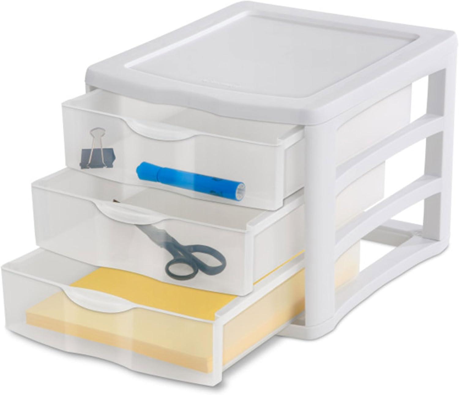 imageSTERILITE 3 Drawer Desktop Storage Unit Tabletop Organizer for Desk Countertop at Home Office Bathroom White with Clear Drawers Pack of 48 pack