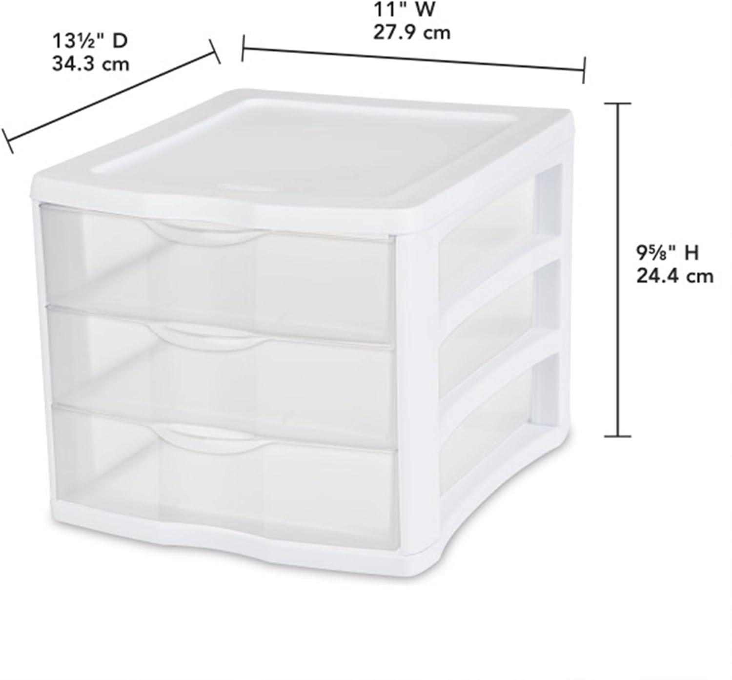imageSTERILITE 3 Drawer Desktop Storage Unit Tabletop Organizer for Desk Countertop at Home Office Bathroom White with Clear Drawers Pack of 48 pack