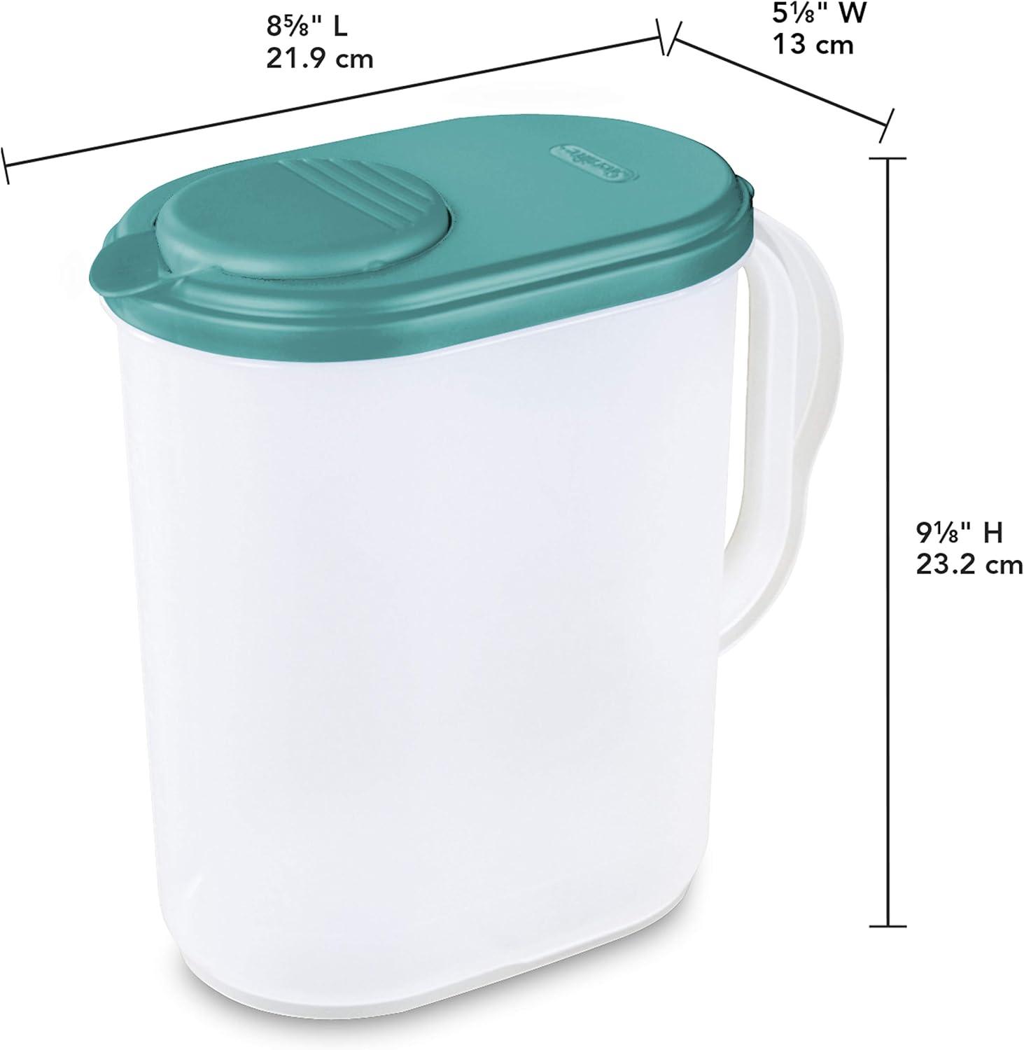 imageSterilite 1 Gallon Pitcher Spout and Handle for Easy Pouring of Water or Juice Plastic Dishwasher Safe Plastic Clear wTeal Lid 6Pack