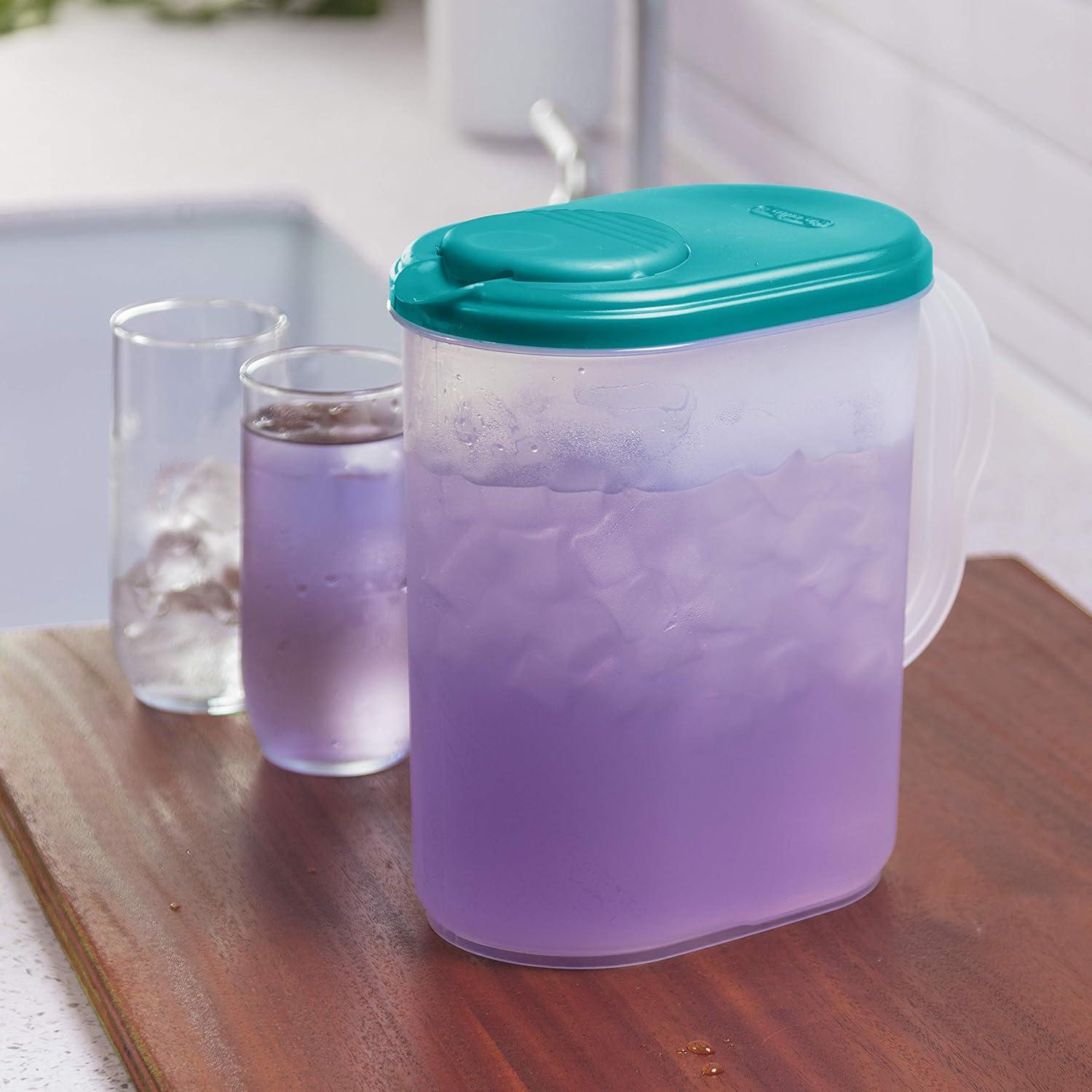 imageSterilite 1 Gallon Pitcher Spout and Handle for Easy Pouring of Water or Juice Plastic Dishwasher Safe Plastic Clear wTeal Lid 6Pack