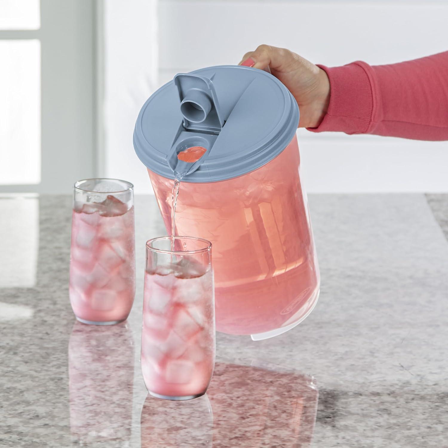 imageSterilite 1 Gallon Round Pitcher Spout and Handle for Easy Pouring of Water or Juice Plastic Dishwasher Safe Plastic Clear wBlue Lid 6Pack