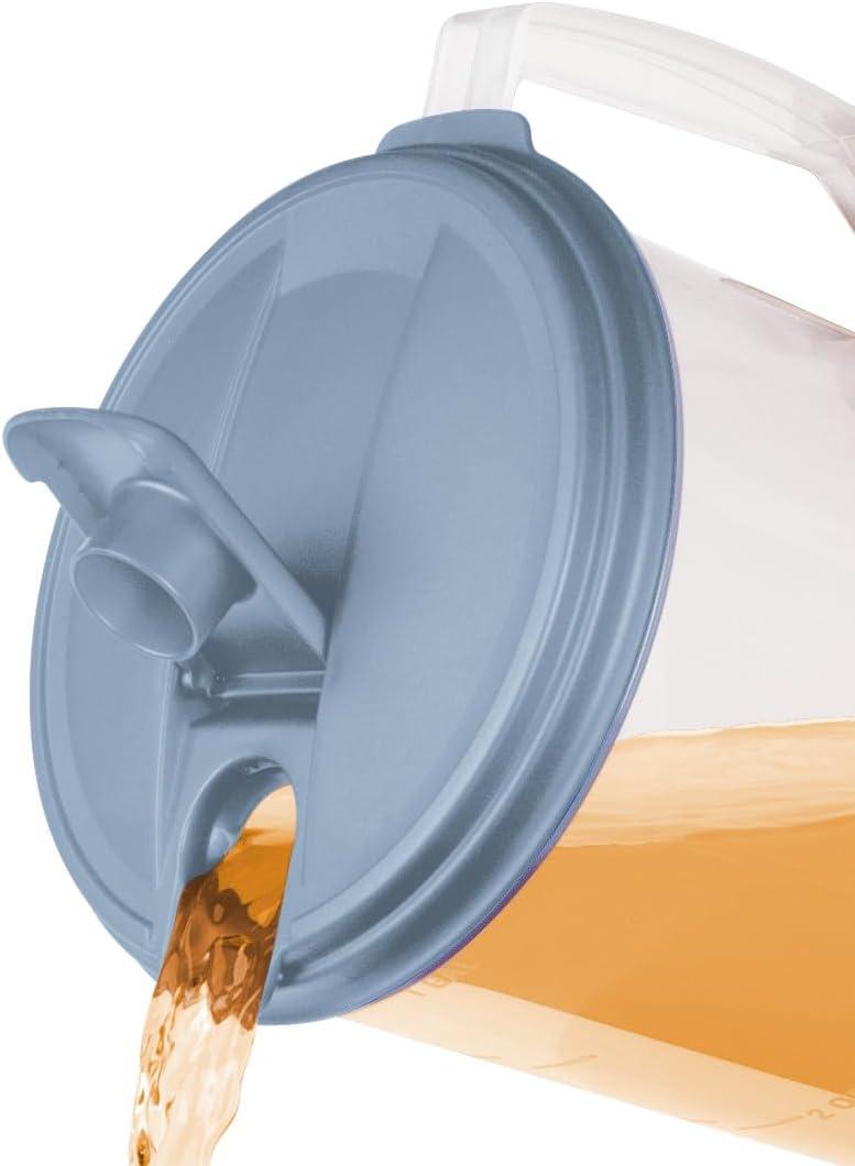 imageSterilite 1 Gallon Round Pitcher Spout and Handle for Easy Pouring of Water or Juice Plastic Dishwasher Safe Plastic Clear wBlue Lid 6Pack