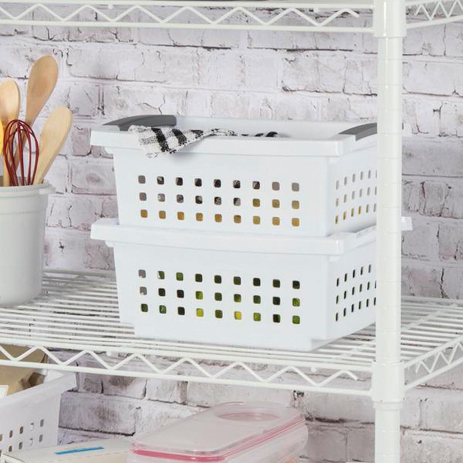 imageSterilite 10Pack Medium Stacking Basket Open Top Plastic Storage Organizer White Stackable Crate Containers for Countertop Cabinet Pantry Shelf Laundry Room Bathroom amp Home OfficeSmall
