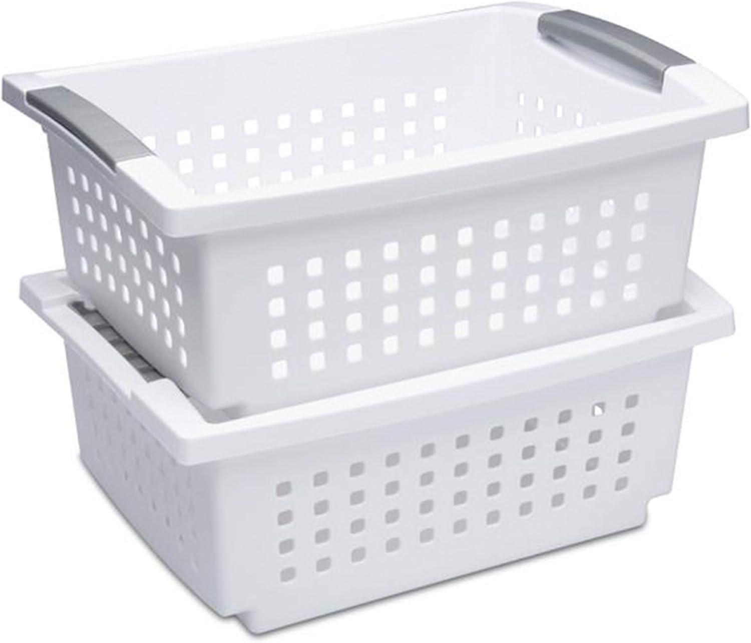 imageSterilite 10Pack Medium Stacking Basket Open Top Plastic Storage Organizer White Stackable Crate Containers for Countertop Cabinet Pantry Shelf Laundry Room Bathroom amp Home OfficeMedium