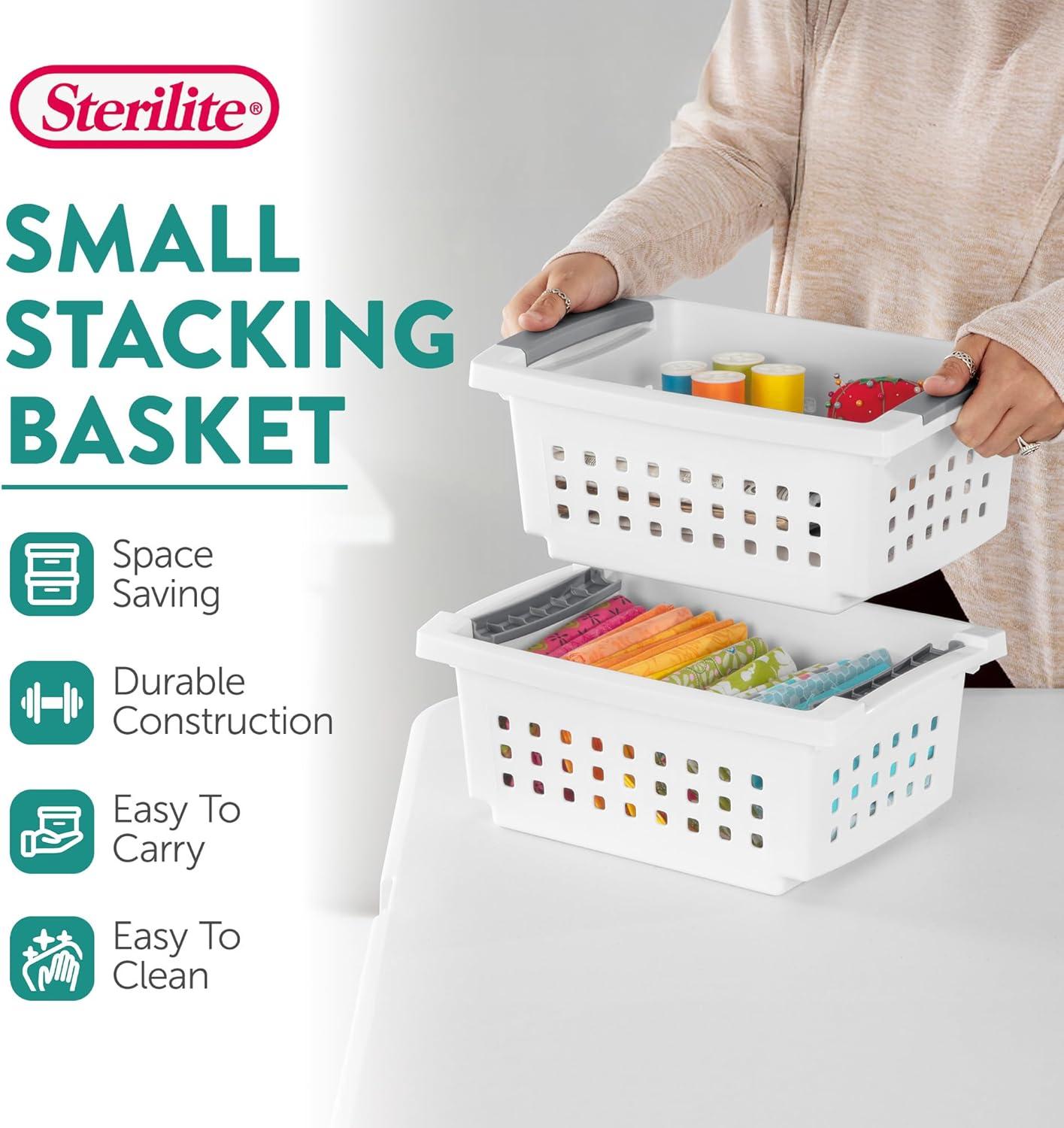 imageSterilite 10Pack Medium Stacking Basket Open Top Plastic Storage Organizer White Stackable Crate Containers for Countertop Cabinet Pantry Shelf Laundry Room Bathroom amp Home OfficeSmall