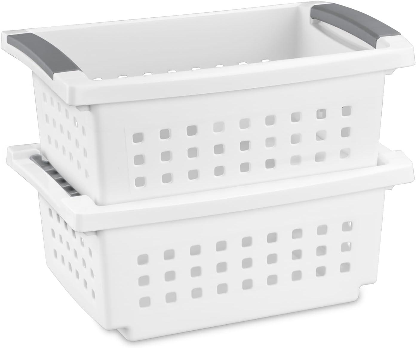 imageSterilite 10Pack Medium Stacking Basket Open Top Plastic Storage Organizer White Stackable Crate Containers for Countertop Cabinet Pantry Shelf Laundry Room Bathroom amp Home OfficeSmall