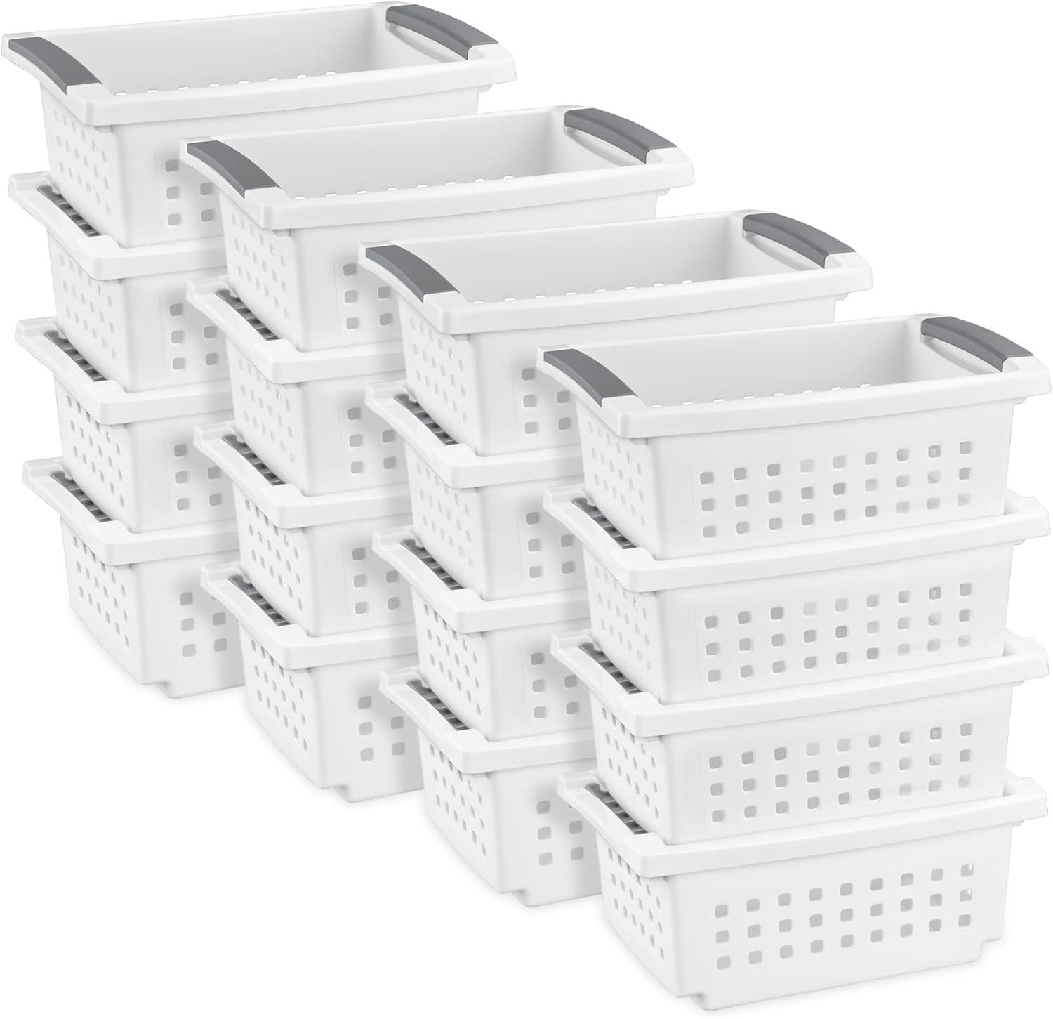 imageSterilite 10Pack Medium Stacking Basket Open Top Plastic Storage Organizer White Stackable Crate Containers for Countertop Cabinet Pantry Shelf Laundry Room Bathroom amp Home OfficeSmall