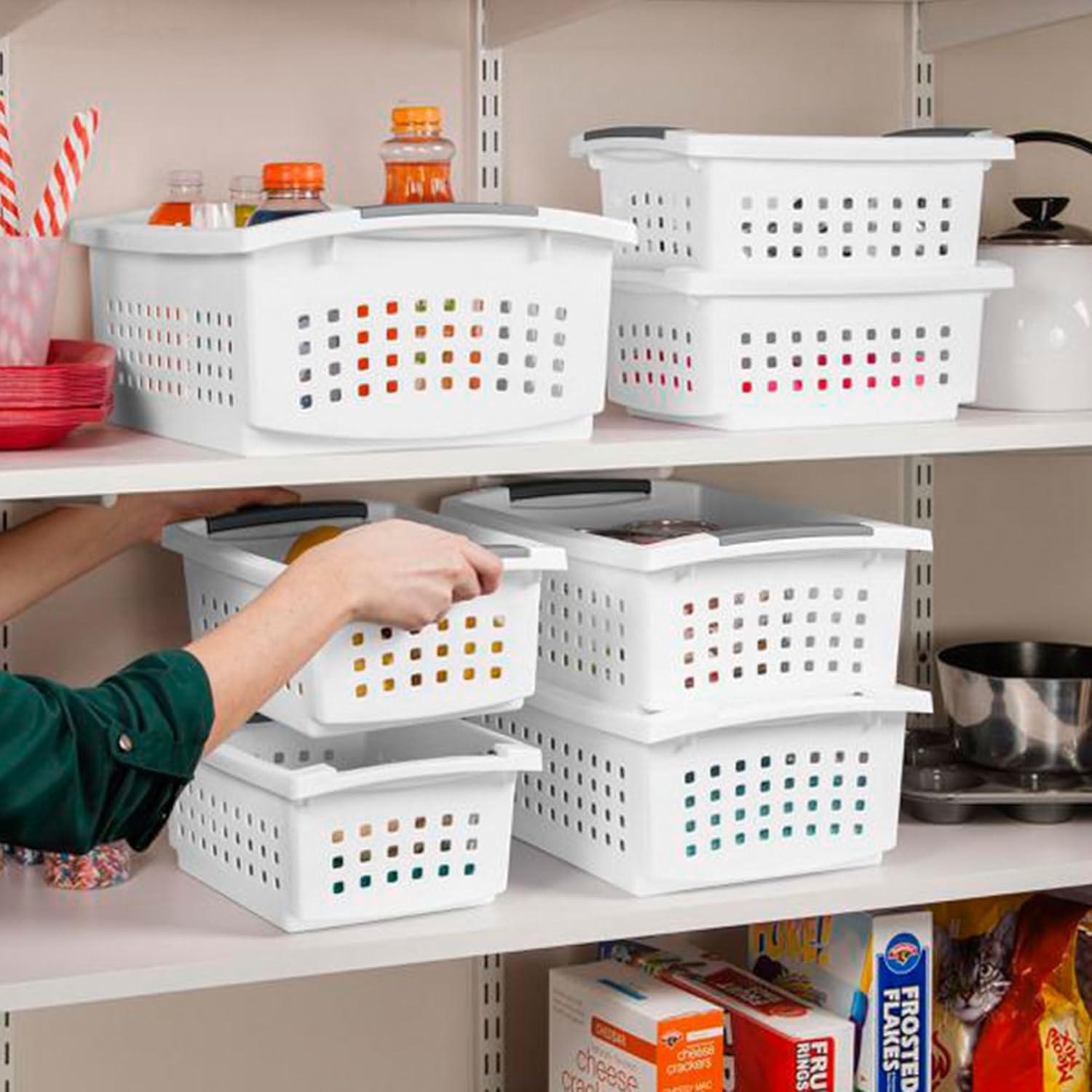 imageSterilite 10Pack Medium Stacking Basket Open Top Plastic Storage Organizer White Stackable Crate Containers for Countertop Cabinet Pantry Shelf Laundry Room Bathroom amp Home OfficeSmall
