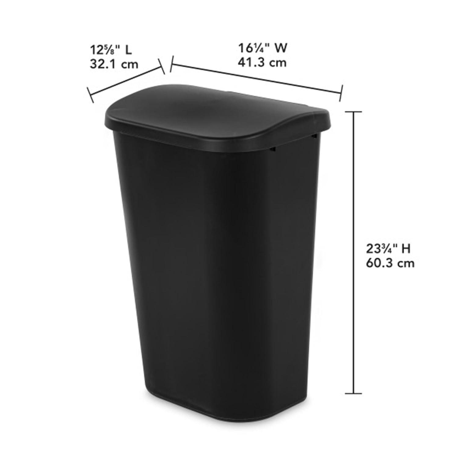 imageSterilite 113 Gallon D Shape Flat Side Lift Top Lid Wastebasket Trash Can for Kitchen Home Office and Garage or Workspace White 6 PackBlack