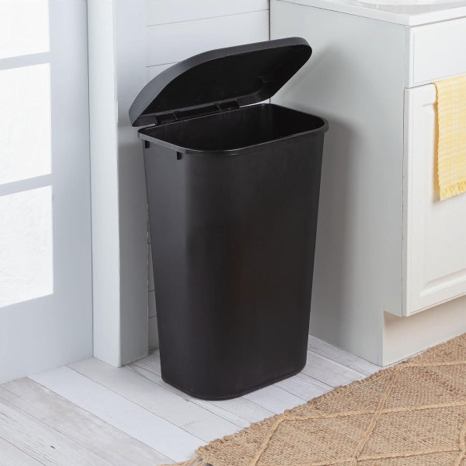 imageSterilite 113 Gallon D Shape Flat Side Lift Top Lid Wastebasket Trash Can for Kitchen Home Office and Garage or Workspace White 6 PackBlack