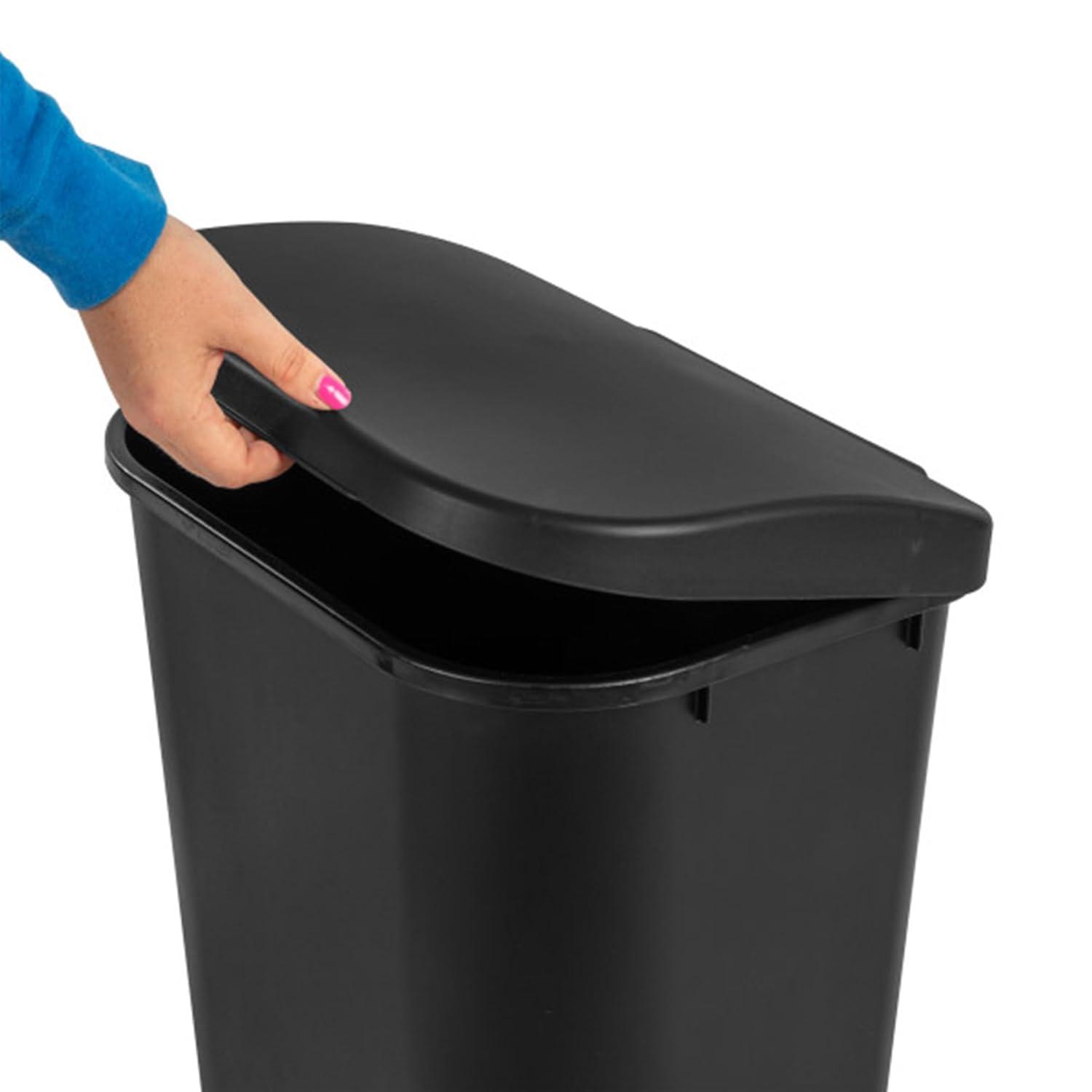 imageSterilite 113 Gallon D Shape Flat Side Lift Top Lid Wastebasket Trash Can for Kitchen Home Office and Garage or Workspace White 6 PackBlack