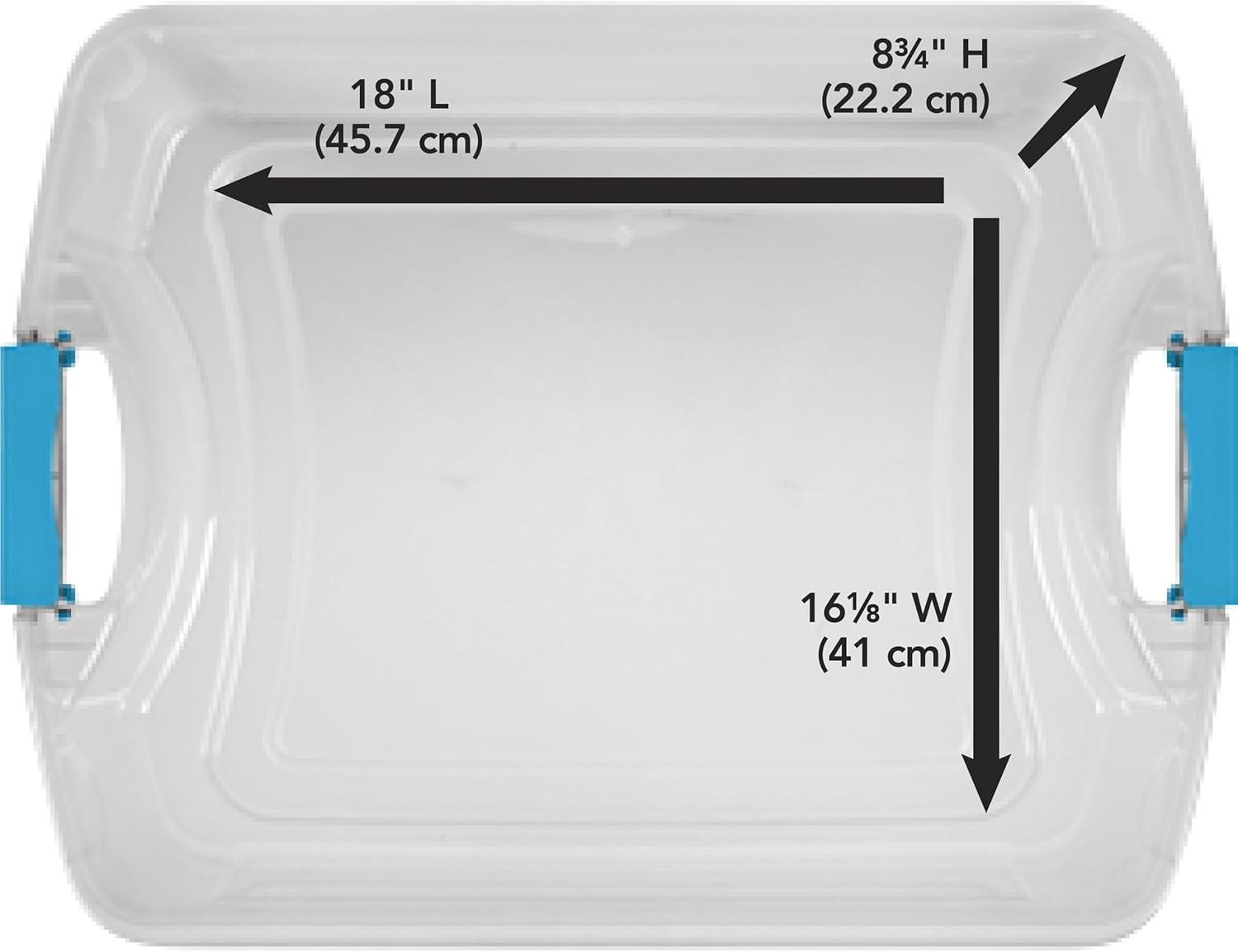 imageSterilite 12 Gal Latch and Carry Stackable Storage Bin with Latching Lid Plastic Tote Container to Organize Closets Blue with Blue Lid 6Pack