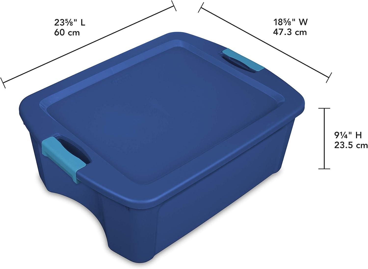 imageSterilite 12 Gal Latch and Carry Stackable Storage Bin with Latching Lid Plastic Tote Container to Organize Closets Blue with Blue Lid 6Pack