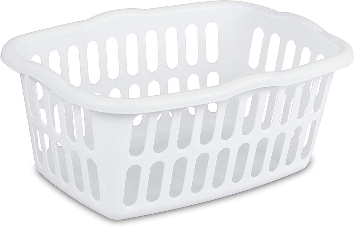 imageSterilite 12Pack Rectangular Laundry Basket Plastic Clothes Hamper 15 Bushel White Dirty Clothing Storage Organizer with Handles for Bedroom Bathroom and ClosetWhite Aqua