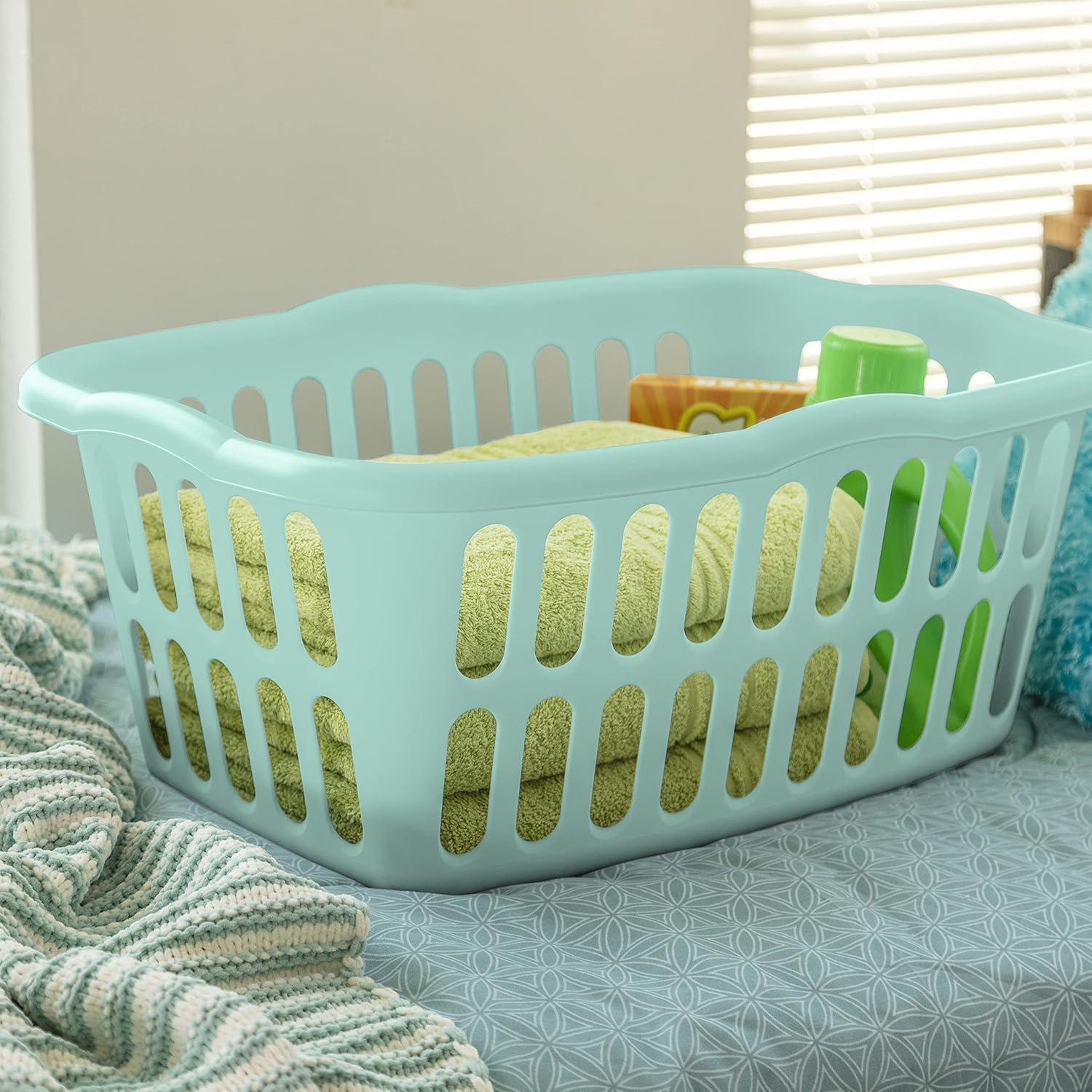 imageSterilite 12Pack Rectangular Laundry Basket Plastic Clothes Hamper 15 Bushel White Dirty Clothing Storage Organizer with Handles for Bedroom Bathroom and ClosetWhite Aqua