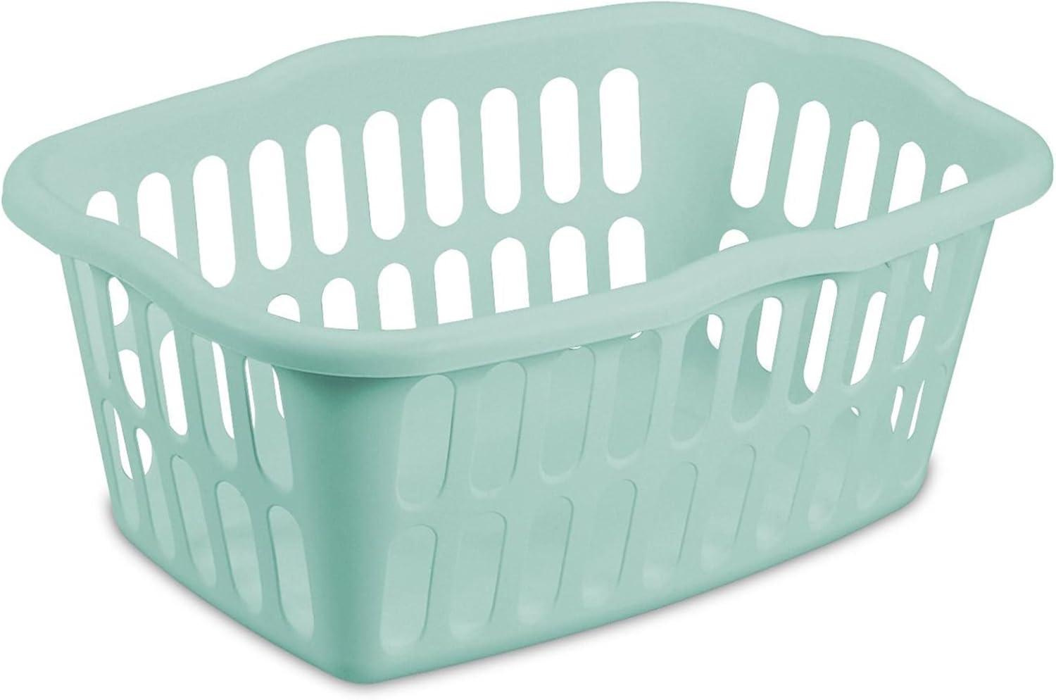 imageSterilite 12Pack Rectangular Laundry Basket Plastic Clothes Hamper 15 Bushel White Dirty Clothing Storage Organizer with Handles for Bedroom Bathroom and ClosetWhite Aqua