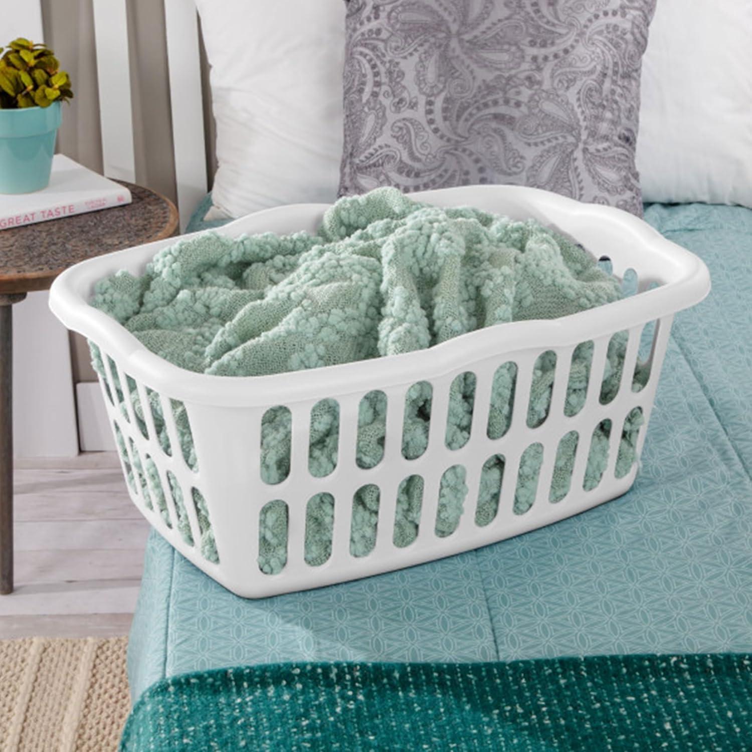 imageSterilite 12Pack Rectangular Laundry Basket Plastic Clothes Hamper 15 Bushel White Dirty Clothing Storage Organizer with Handles for Bedroom Bathroom and ClosetWhite Aqua