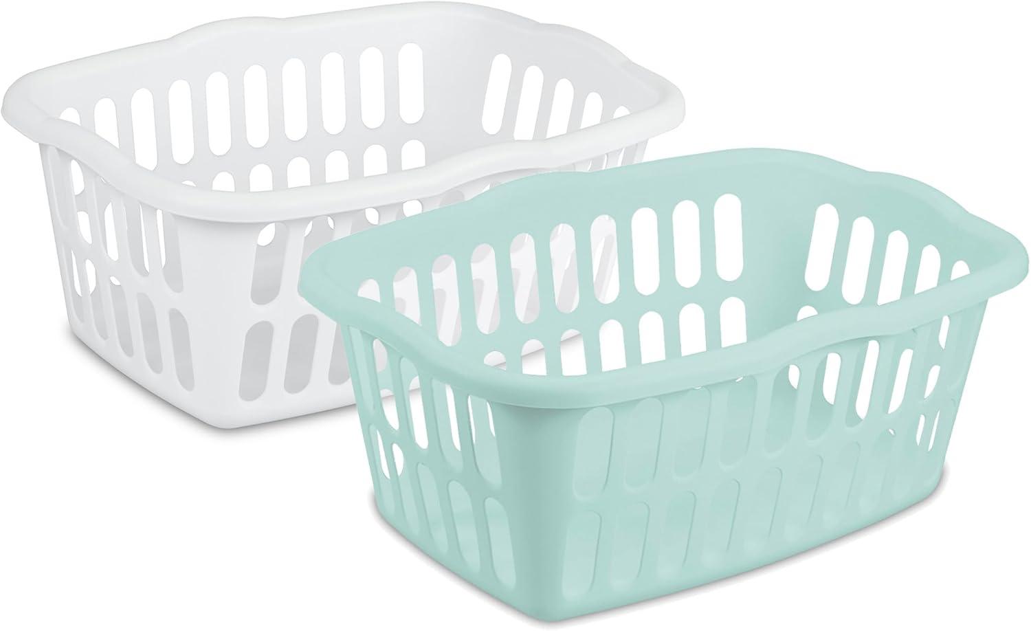 imageSterilite 12Pack Rectangular Laundry Basket Plastic Clothes Hamper 15 Bushel White Dirty Clothing Storage Organizer with Handles for Bedroom Bathroom and ClosetWhite Aqua