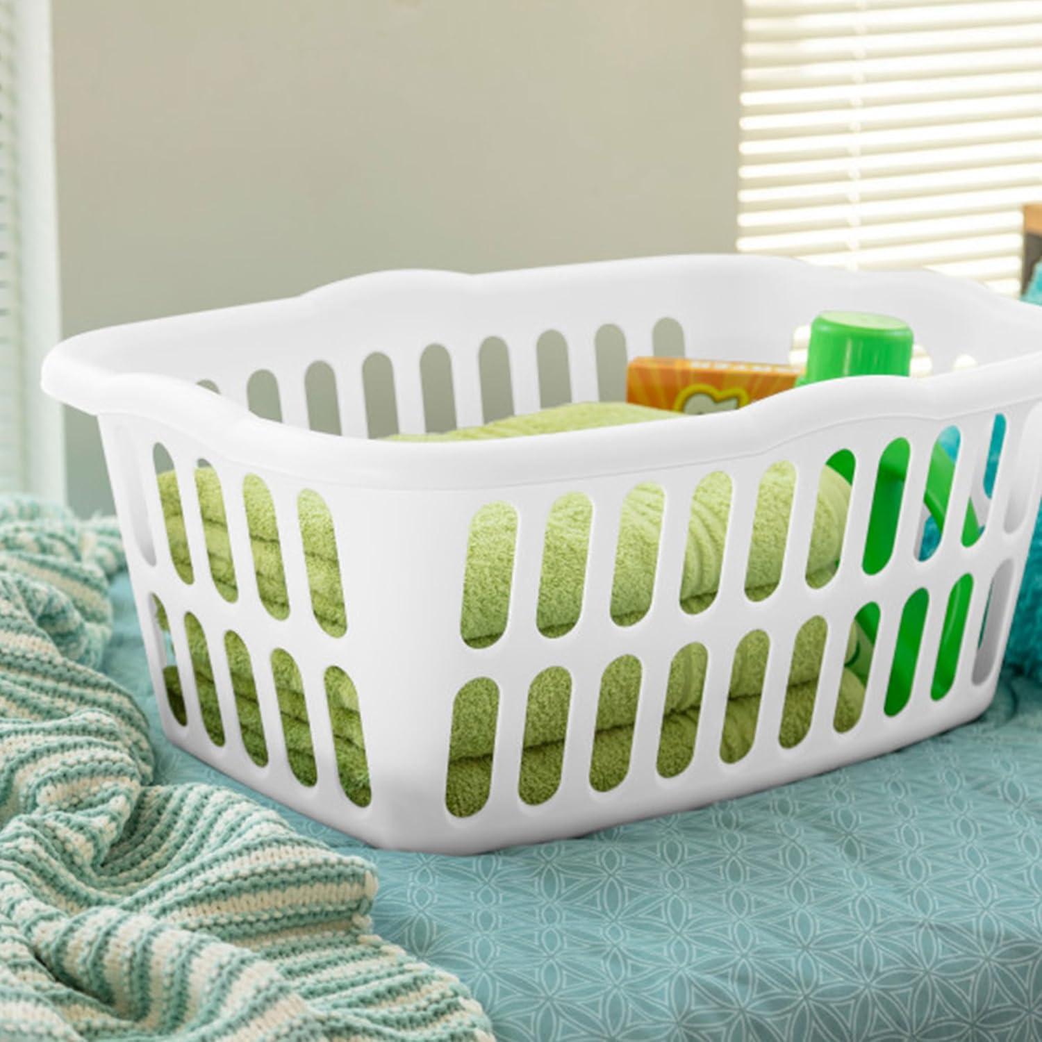 imageSterilite 12Pack Rectangular Laundry Basket Plastic Clothes Hamper 15 Bushel White Dirty Clothing Storage Organizer with Handles for Bedroom Bathroom and ClosetWhite Aqua