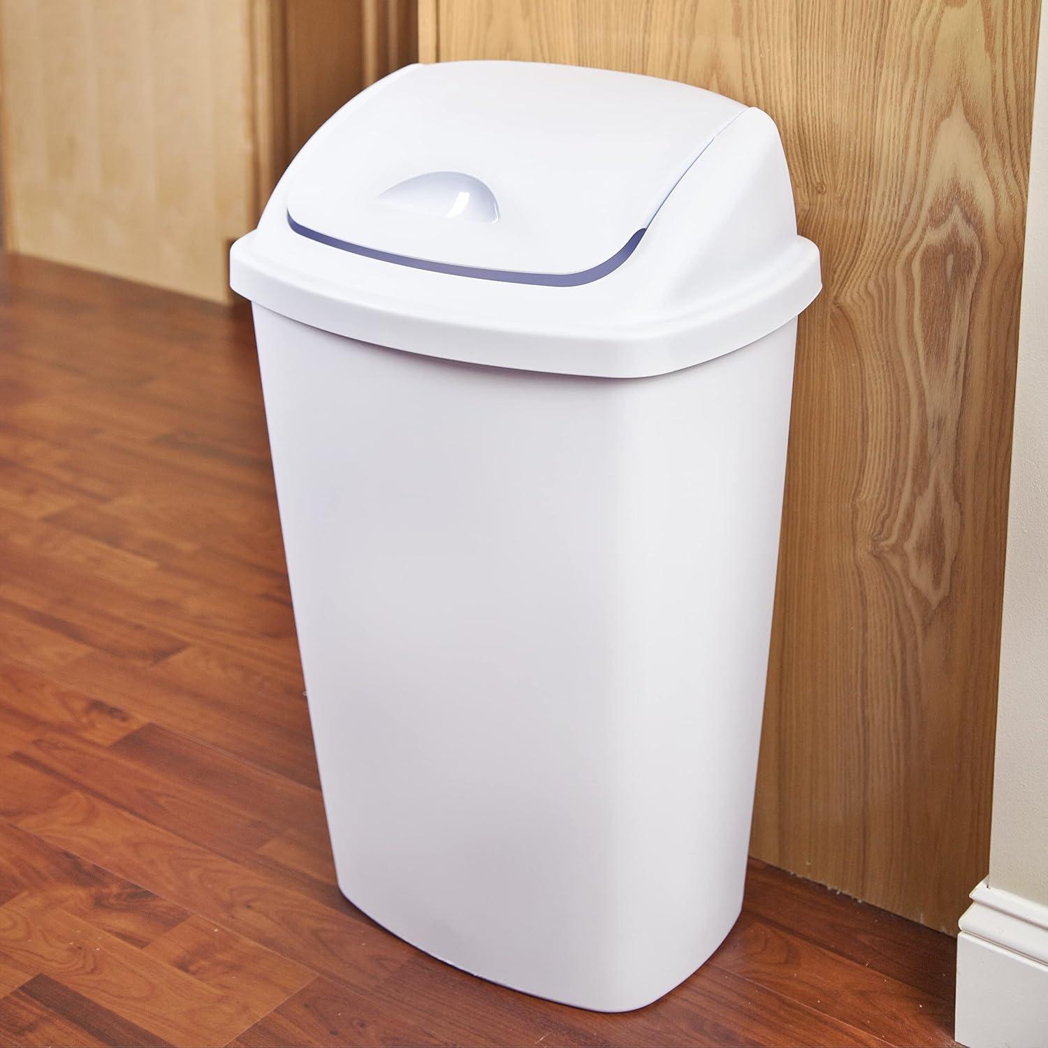 imageSterilite 13 Gallon TouchTop Wastebasket w Lid Opens with Touch Trash Can for the Kitchen or Mudroom White 4PackWhite