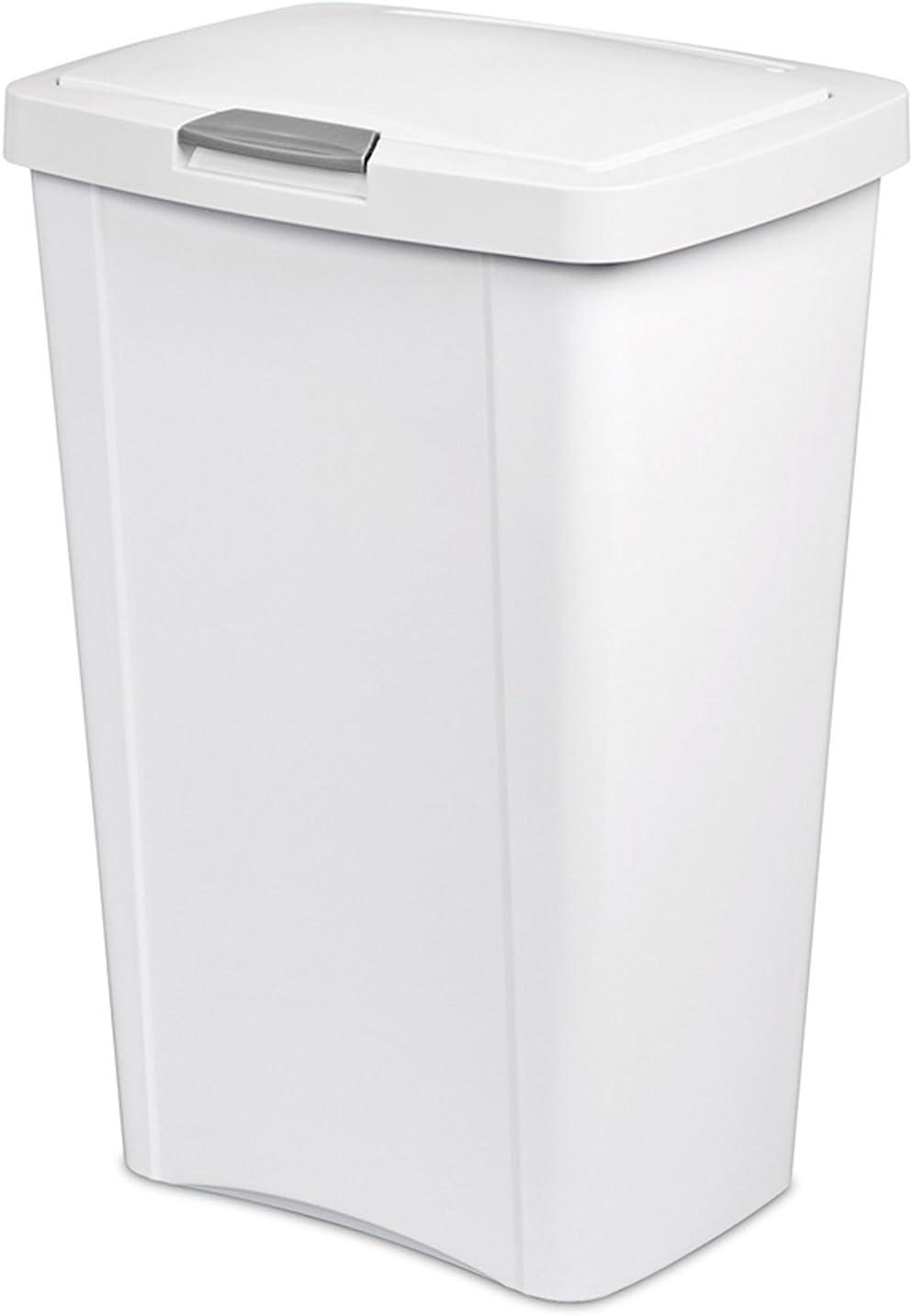 imageSterilite 13 Gallon TouchTop Wastebasket w Lid Opens with Touch Trash Can for the Kitchen or Mudroom White 4PackWhite