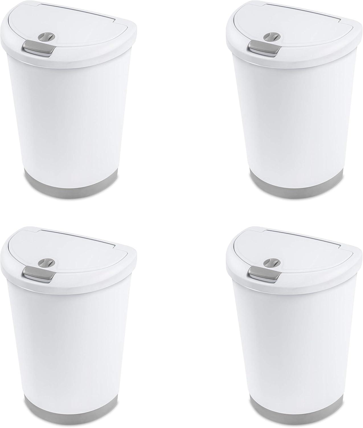 imageSterilite 13 Gallon TouchTop Wastebasket w Lid Opens with Touch Trash Can for the Kitchen or Mudroom White 4PackWhite