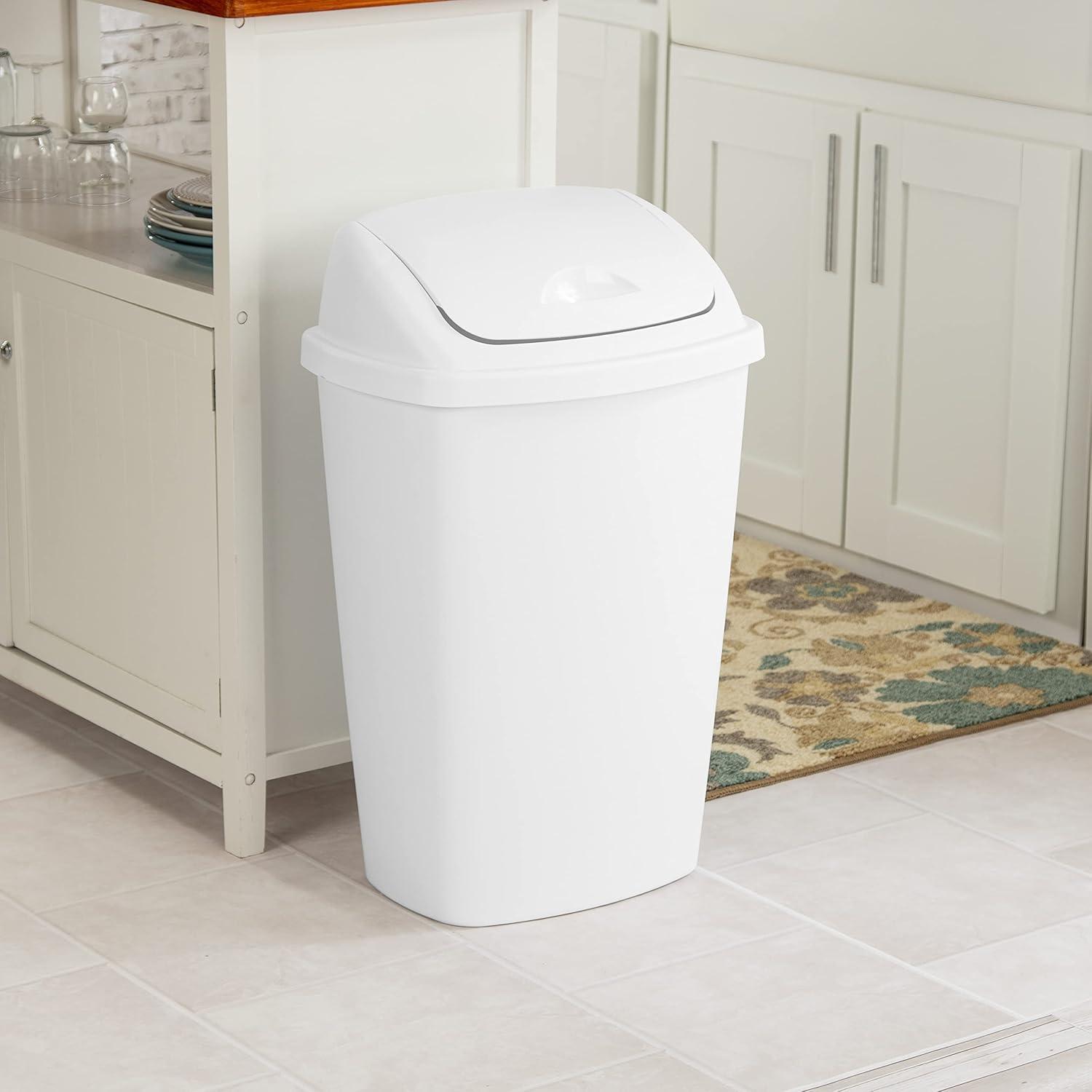 imageSterilite 13 Gallon TouchTop Wastebasket w Lid Opens with Touch Trash Can for the Kitchen or Mudroom White 4PackWhite