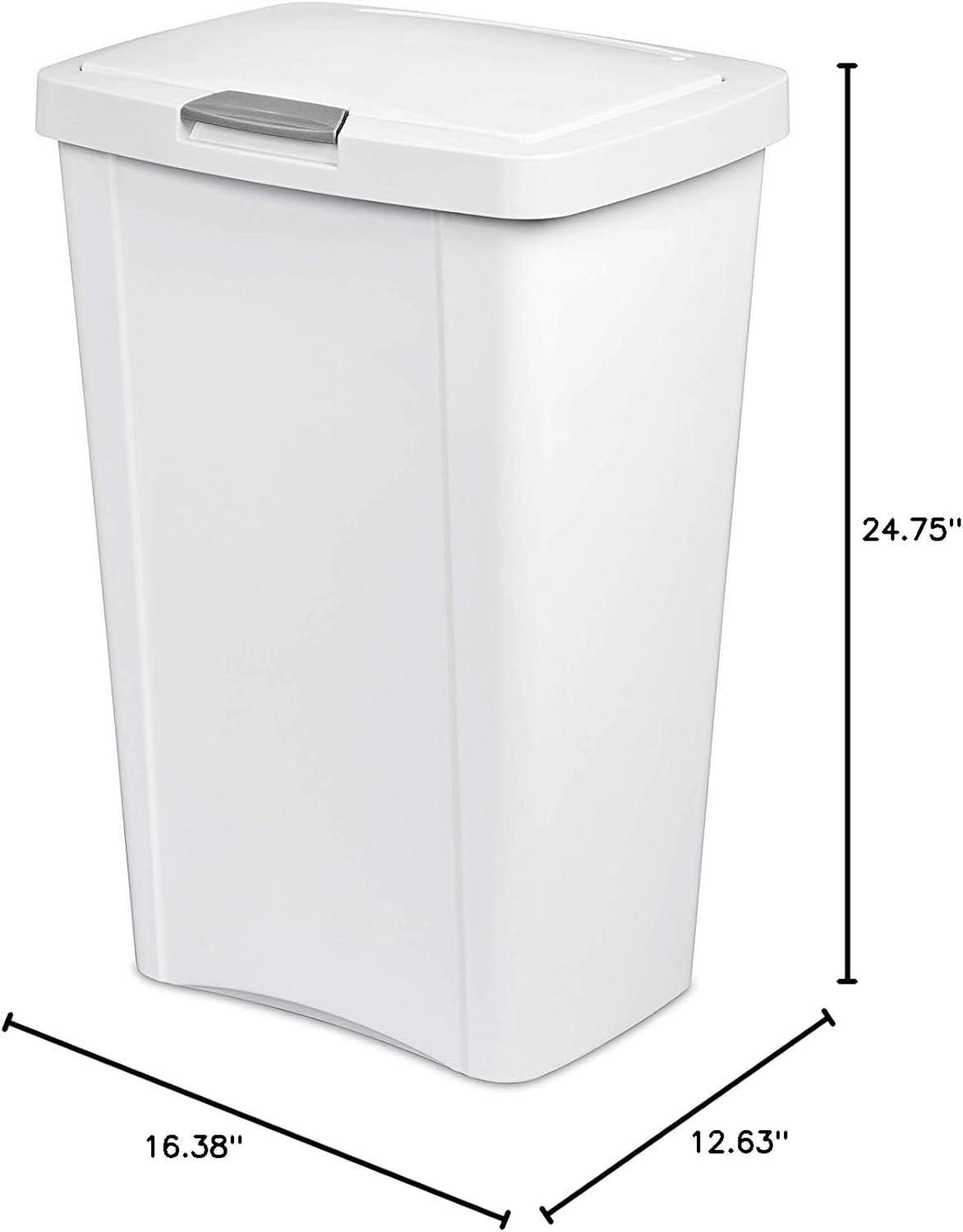 imageSterilite 13 Gallon TouchTop Wastebasket w Lid Opens with Touch Trash Can for the Kitchen or Mudroom White 4PackWhite