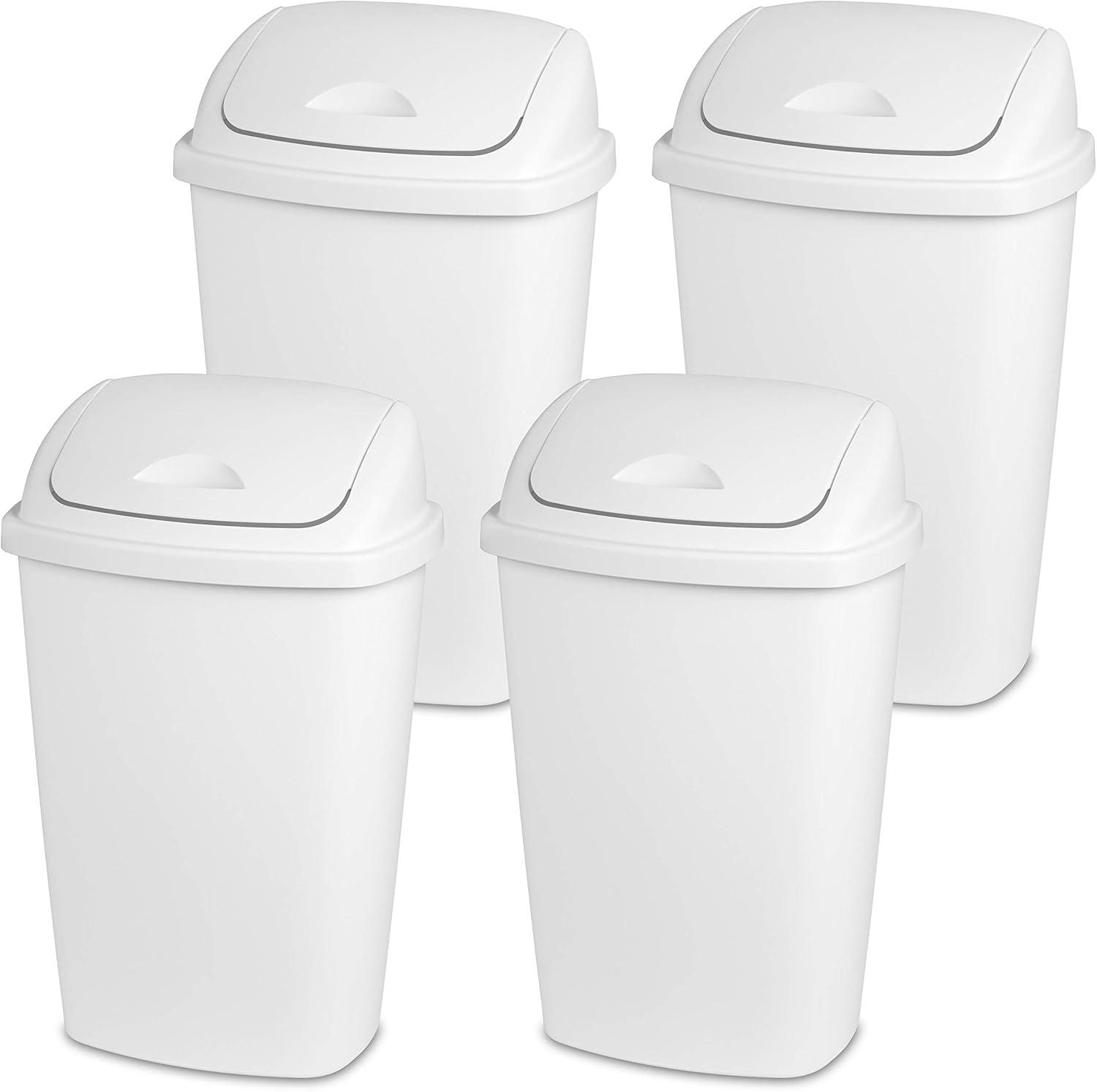 imageSterilite 13 Gallon TouchTop Wastebasket w Lid Opens with Touch Trash Can for the Kitchen or Mudroom White 4PackWhite