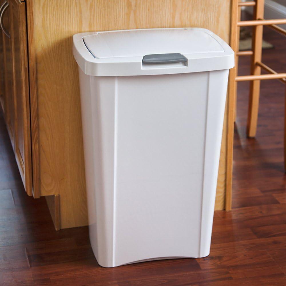 imageSterilite 13 Gallon TouchTop Wastebasket w Lid Opens with Touch Trash Can for the Kitchen or Mudroom White 4PackWhite