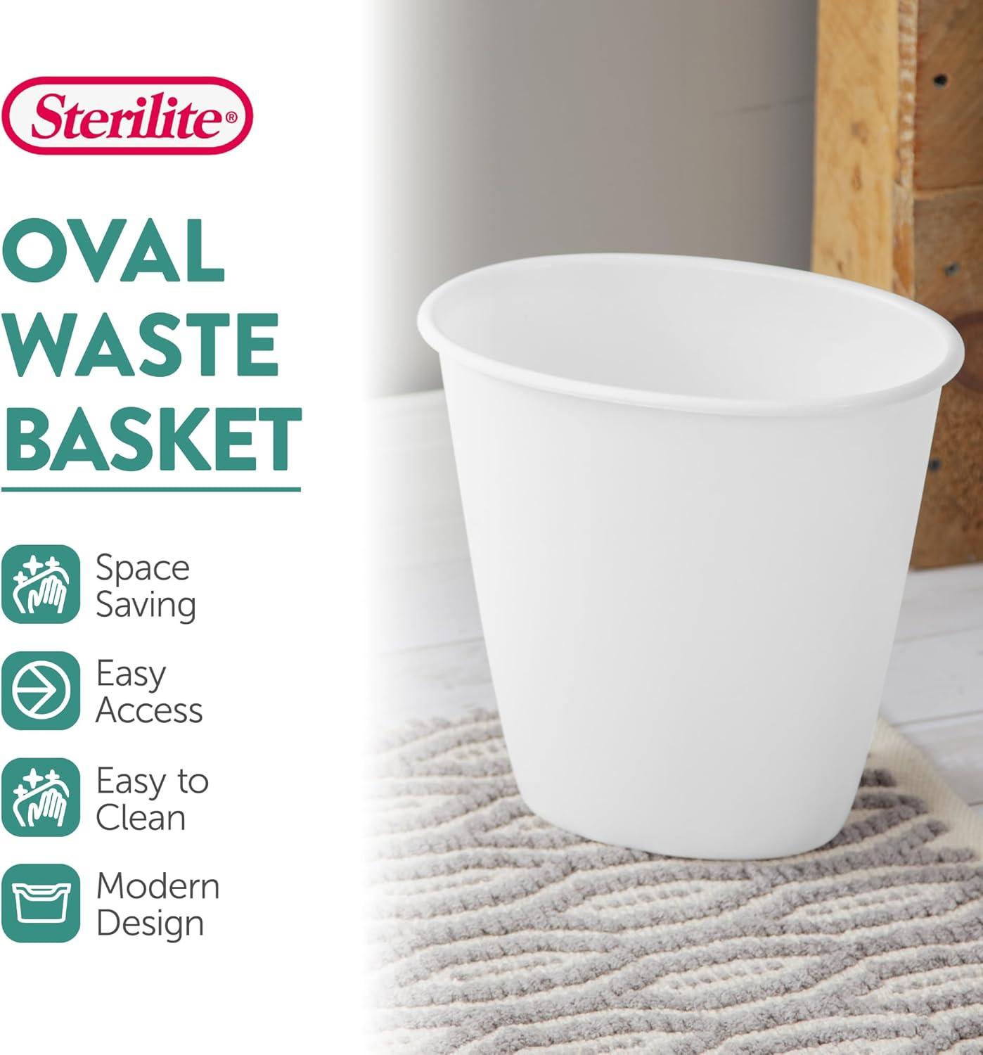 imageSterilite 15 Gallon Oval Vanity Wastebasket Small Open Top Trash Can for the Bathroom Bedroom Dorm Room or Office Plastic White 12Pack