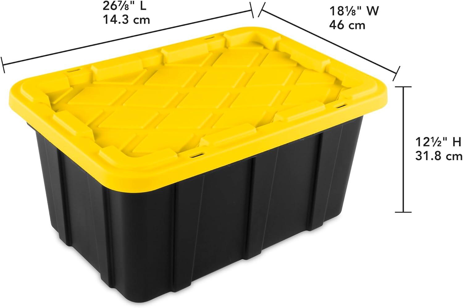 imageSterilite 17 Gal Industrial Tote Stackable Storage Bin with SnapFit Lid for Garage Basement amp Attic Storage Black Base and Yellow Lily Lid 6Pack17 Gallon