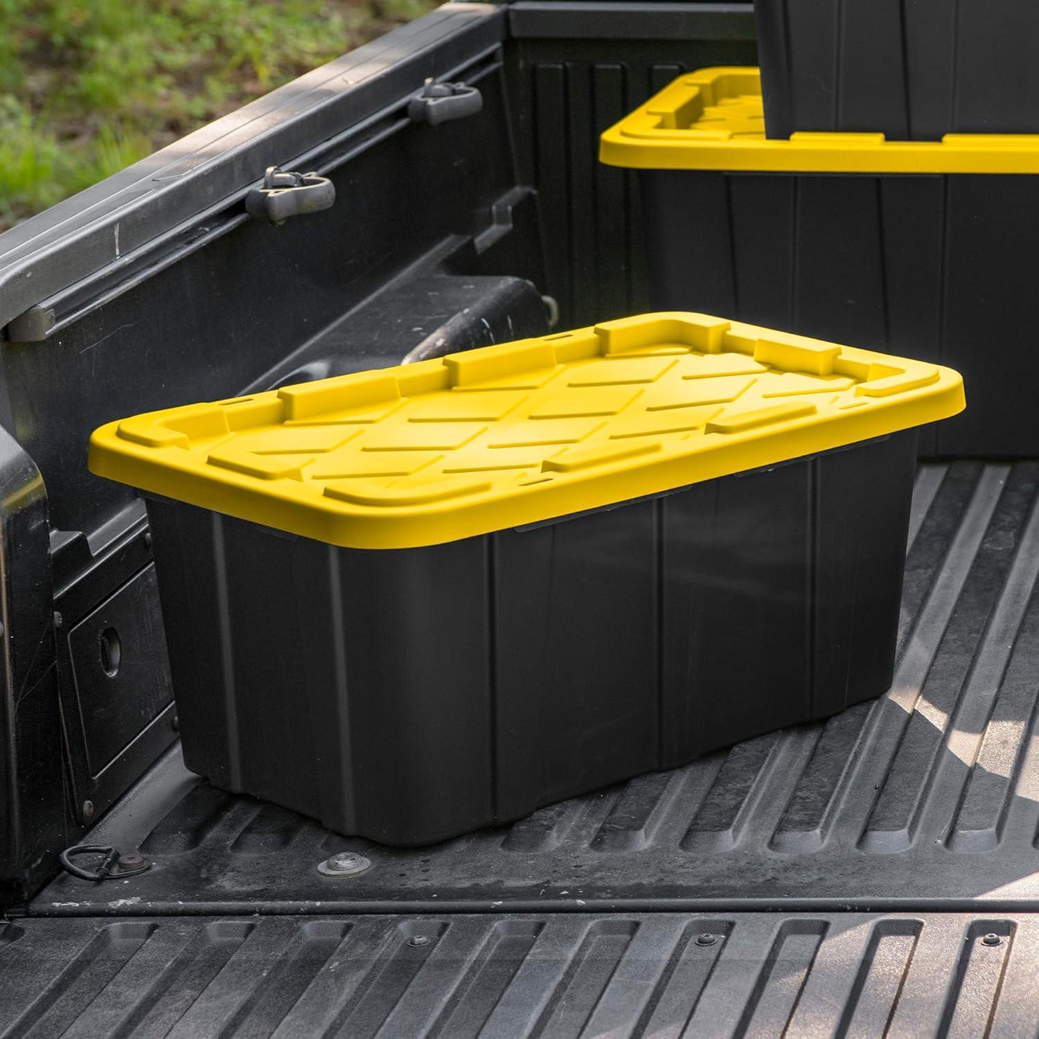 imageSterilite 17 Gal Industrial Tote Stackable Storage Bin with SnapFit Lid for Garage Basement amp Attic Storage Black Base and Yellow Lily Lid 6Pack17 Gallon