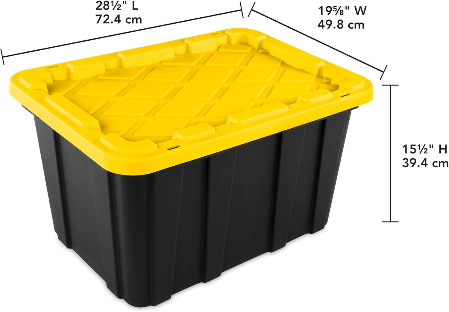 imageSterilite 17 Gal Industrial Tote Stackable Storage Bin with SnapFit Lid for Garage Basement amp Attic Storage Black Base and Yellow Lily Lid 6Pack27 Gallon