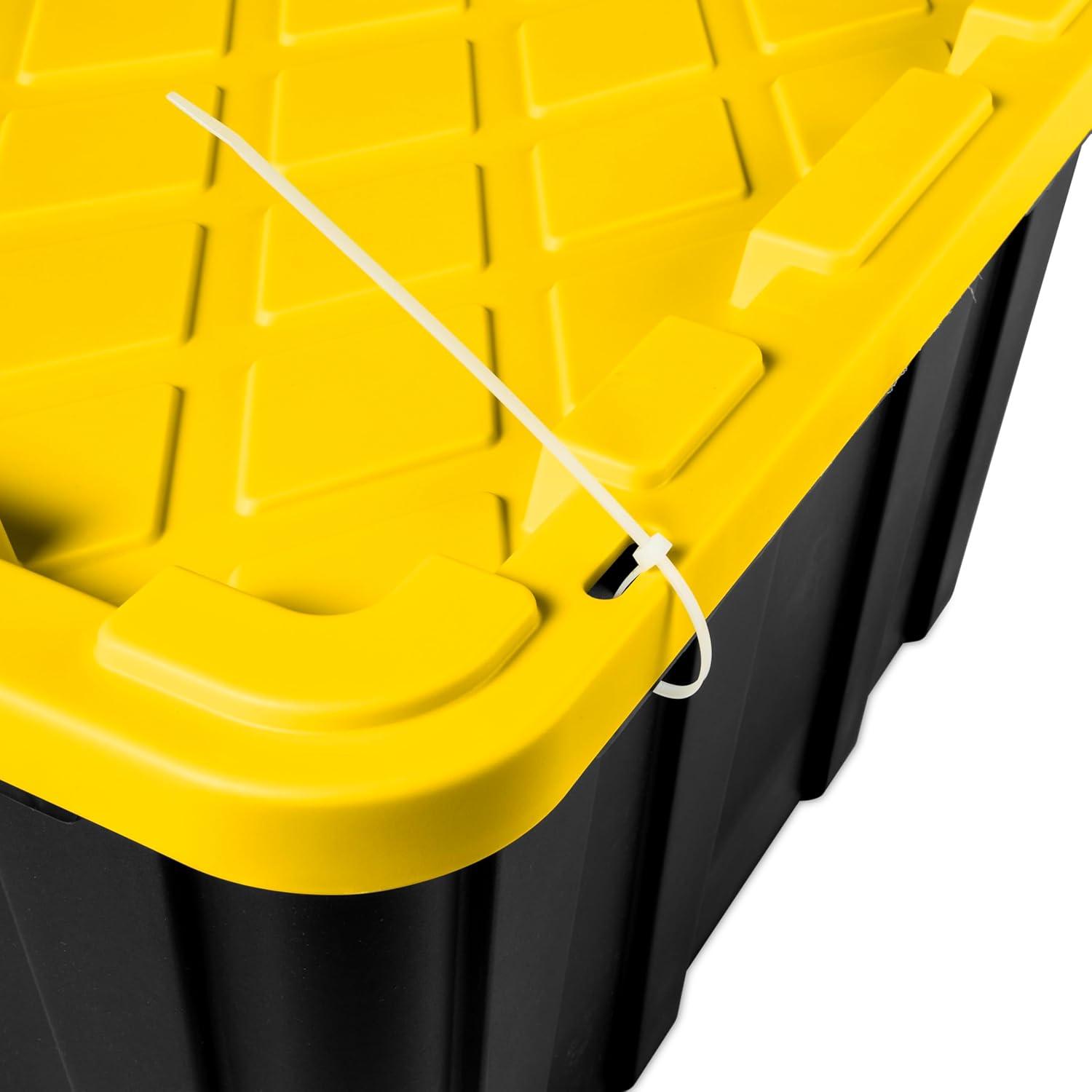 imageSterilite 17 Gal Industrial Tote Stackable Storage Bin with SnapFit Lid for Garage Basement amp Attic Storage Black Base and Yellow Lily Lid 6Pack38 Gallon