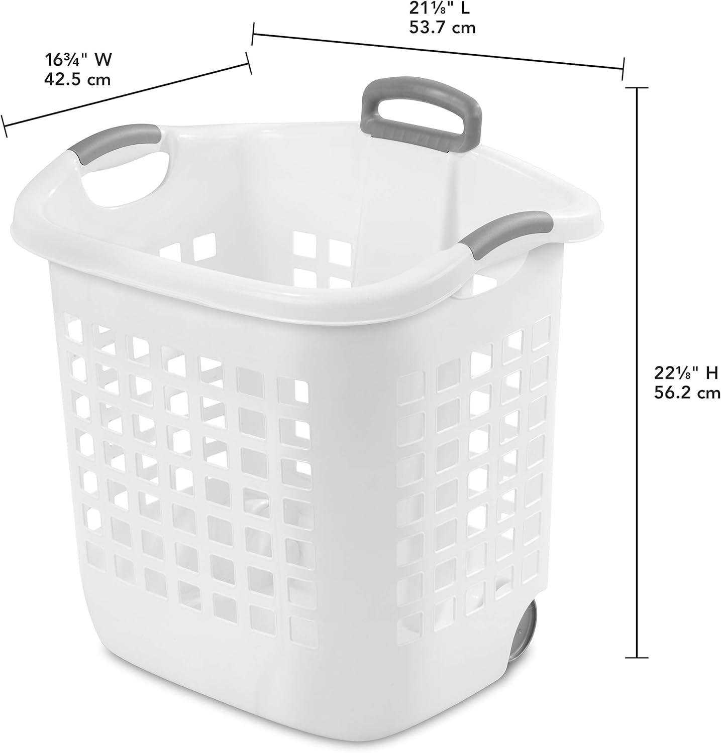 imageSterilite 175 Bushel Ultra Wheeled Laundry Basket Handle and Wheels for Easy Rolling of Clothes to and from the Laundry Room Plastic White 4PackBasket