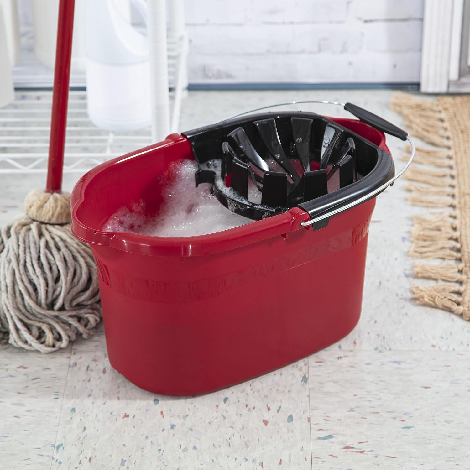 imageSterilite 175 Qt Mop Bucket with Handle and Wringer Ideal for Household Cleaning and Mopping 2 Spouts to Easily Pour Water Red 4Pack