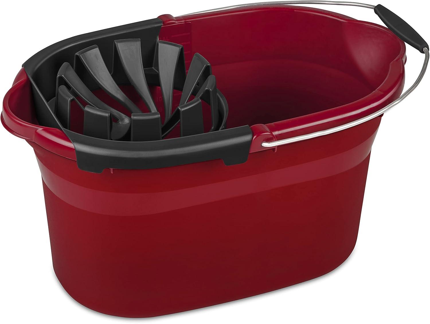 imageSterilite 175 Qt Mop Bucket with Handle and Wringer Ideal for Household Cleaning and Mopping 2 Spouts to Easily Pour Water Red 4Pack