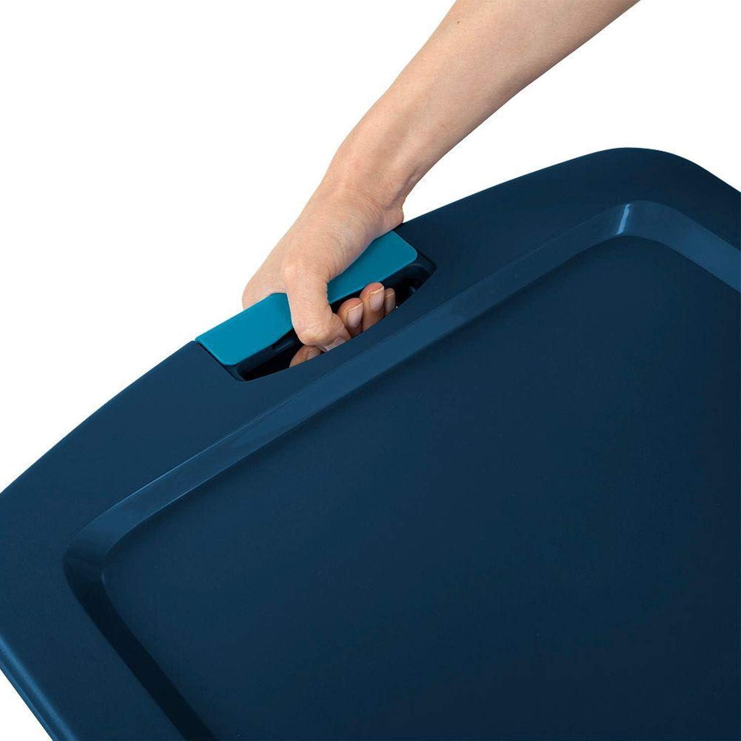 imageSterilite 18 Gal Latch and Carry Stackable Storage Bin with Latching Lid Plastic Container to Organize Closets Clear with Blue Lid 6Pack