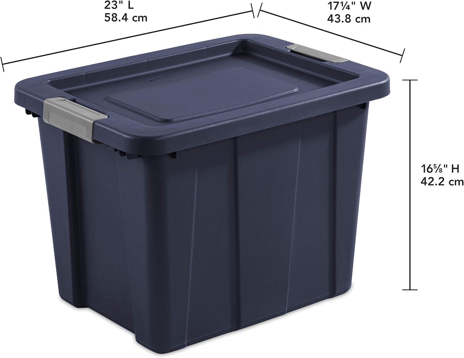 imageSterilite 18 Gal Latching Tuff1 Storage Tote Stackable Bin with Latch Lid Plastic Container to Organize Garage Basement Blue Base and Lid 6Pack Dark Indigo